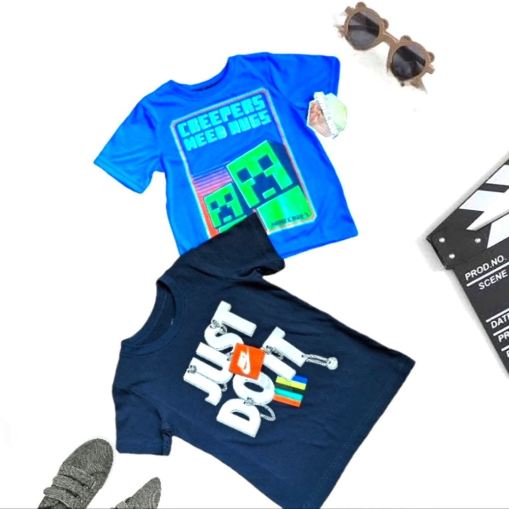 Nike boys T shirt just do it & Minecraft Boys' Creeper Hugs T-Shirt Size 4